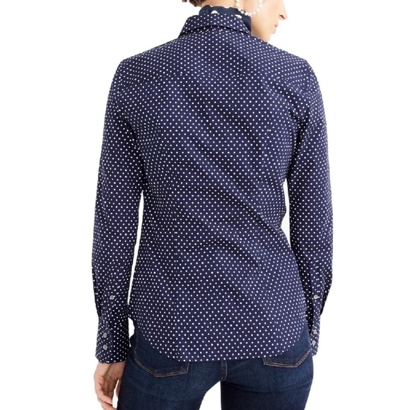 J.CREW Polka Dot Slim Stretch Perfect Shirt In Navy White 4 - Picture 9 of 9